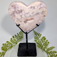 Pink Amethyst 8’’ Heart on Stand #BC0803 geode with pink-white crystals