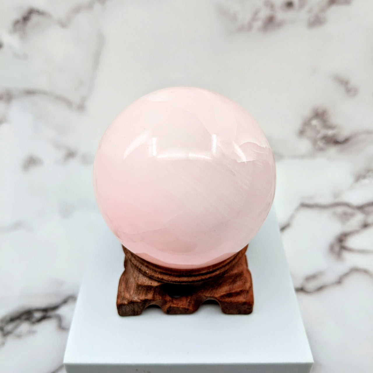 Pink Calcite 2.9’ Sphere with White Marble Stand #LV1800 - Elegant Gemstone Decor