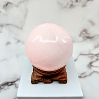 Thumbnail for Pink Calcite 2.9’ Sphere with White Marble Stand #LV1800 - Elegant Gemstone Decor