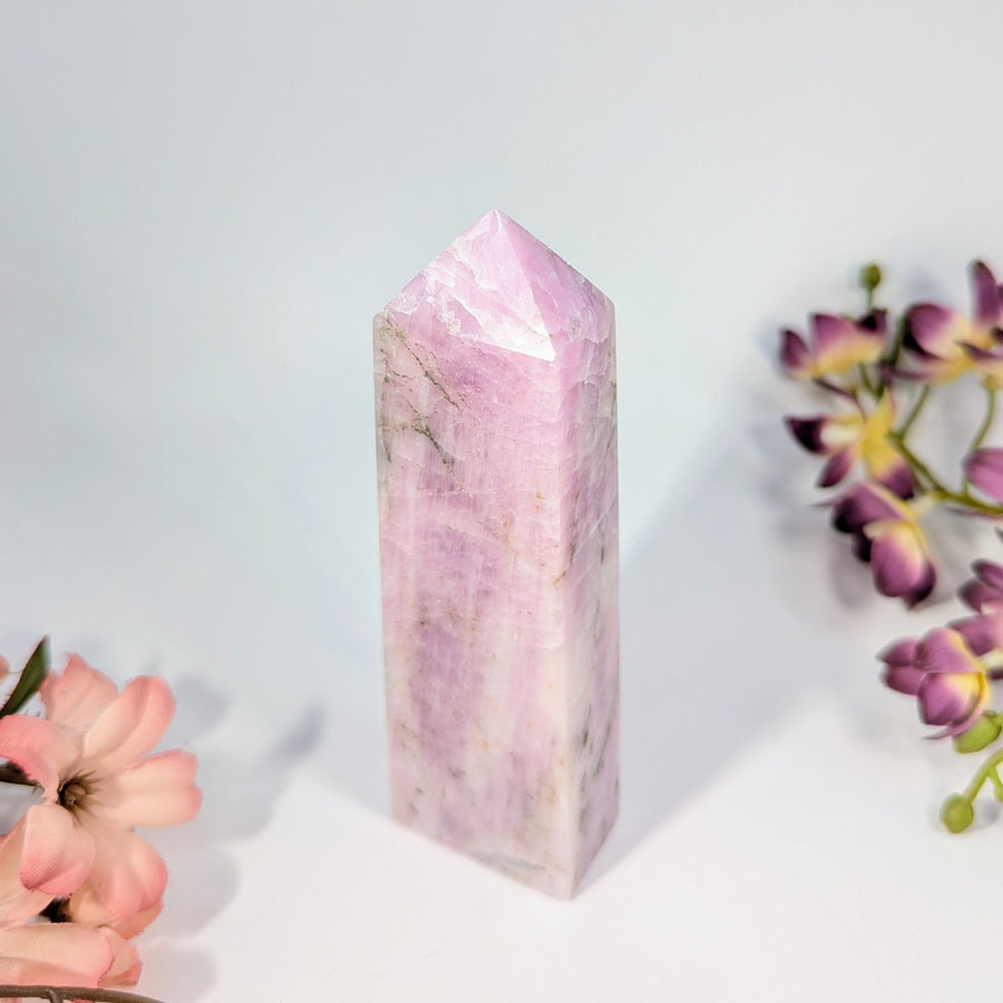 Pink Kunzite crystal tower obelisk displaying vibrant pink color and natural crystal formation