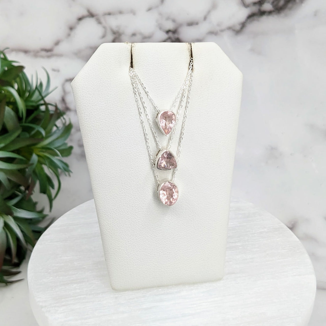 Pink Morganite Faceted Necklace in Sterling Silver Slider Pendant on 18’ Chain #LV3252