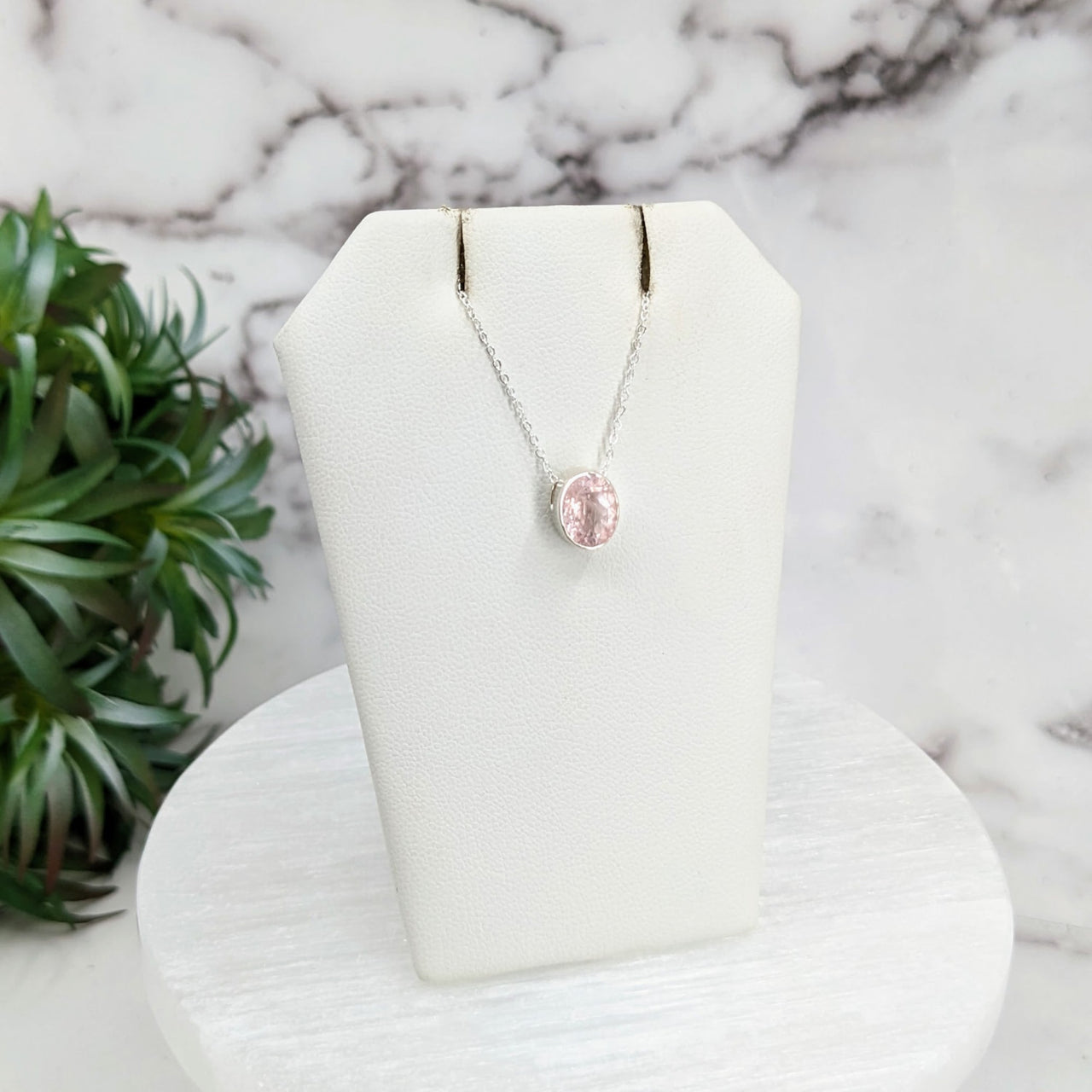 Pink Morganite Faceted Necklace Sterling Silver Slider Pendant on 18’ Chain #LV3252