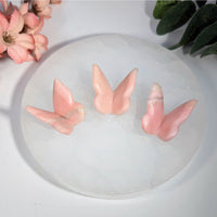 Three delicate pink opal 1.1-inch 3D butterfly stone carvings, #BC0334