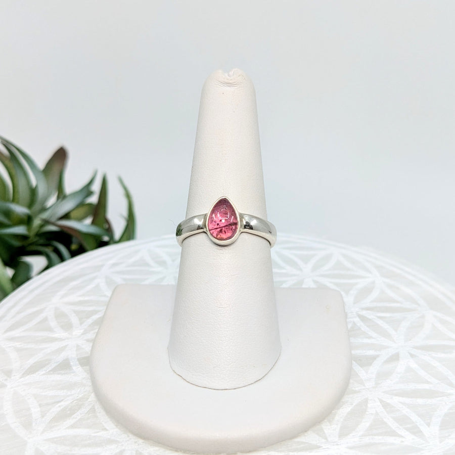 Sterling silver Pink Ruby S.S. Teardrop Ring with pink tourmaline gemstone