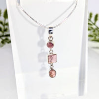 Pink tourmaline 1.5’’ triple stone pendant necklace #BC1093