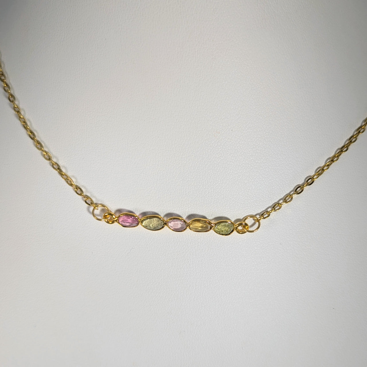 Pink Tourmaline 16’’ Horizontal Pendant on Gold Chain