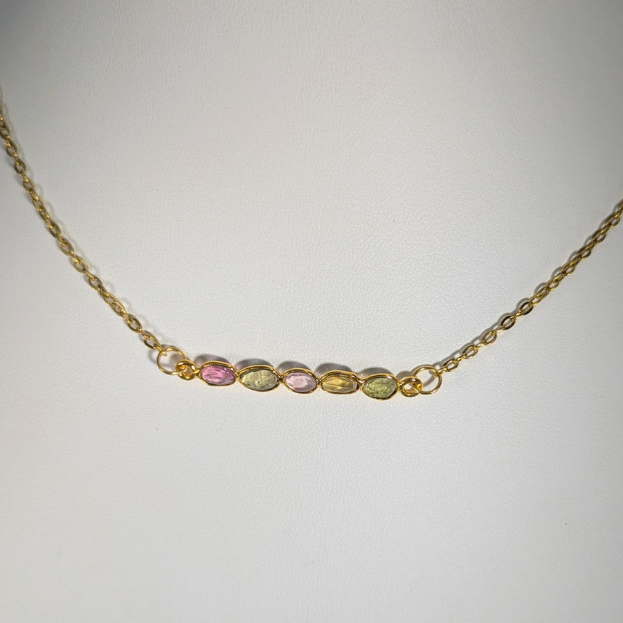 Pink Tourmaline 16’’ Horizontal Pendant on Gold Chain