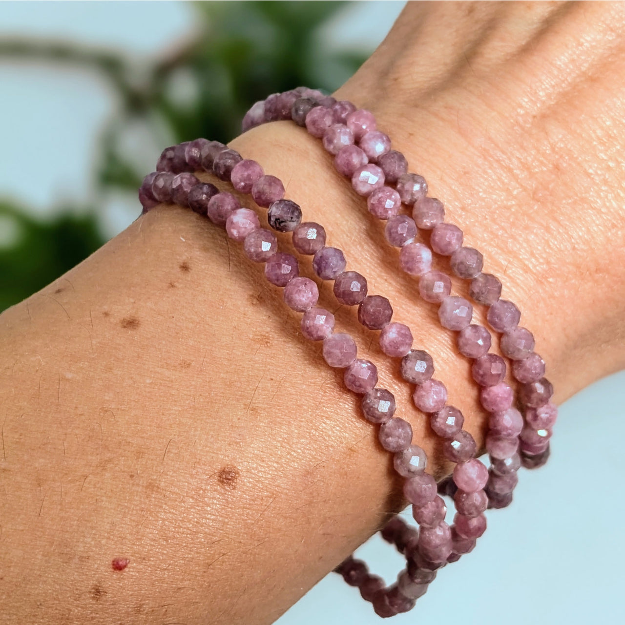 Purple beaded wrap bracelet with faceted crystals in Pink Tourmaline 4mm design