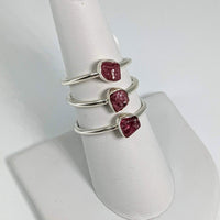 Thumbnail for Pink tourmaline and sterling silver ring with two red stones, dainty and stackable