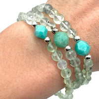 Thumbnail for Prehnite, Amazonite & Epidote Faceted Bracelet #SK5613