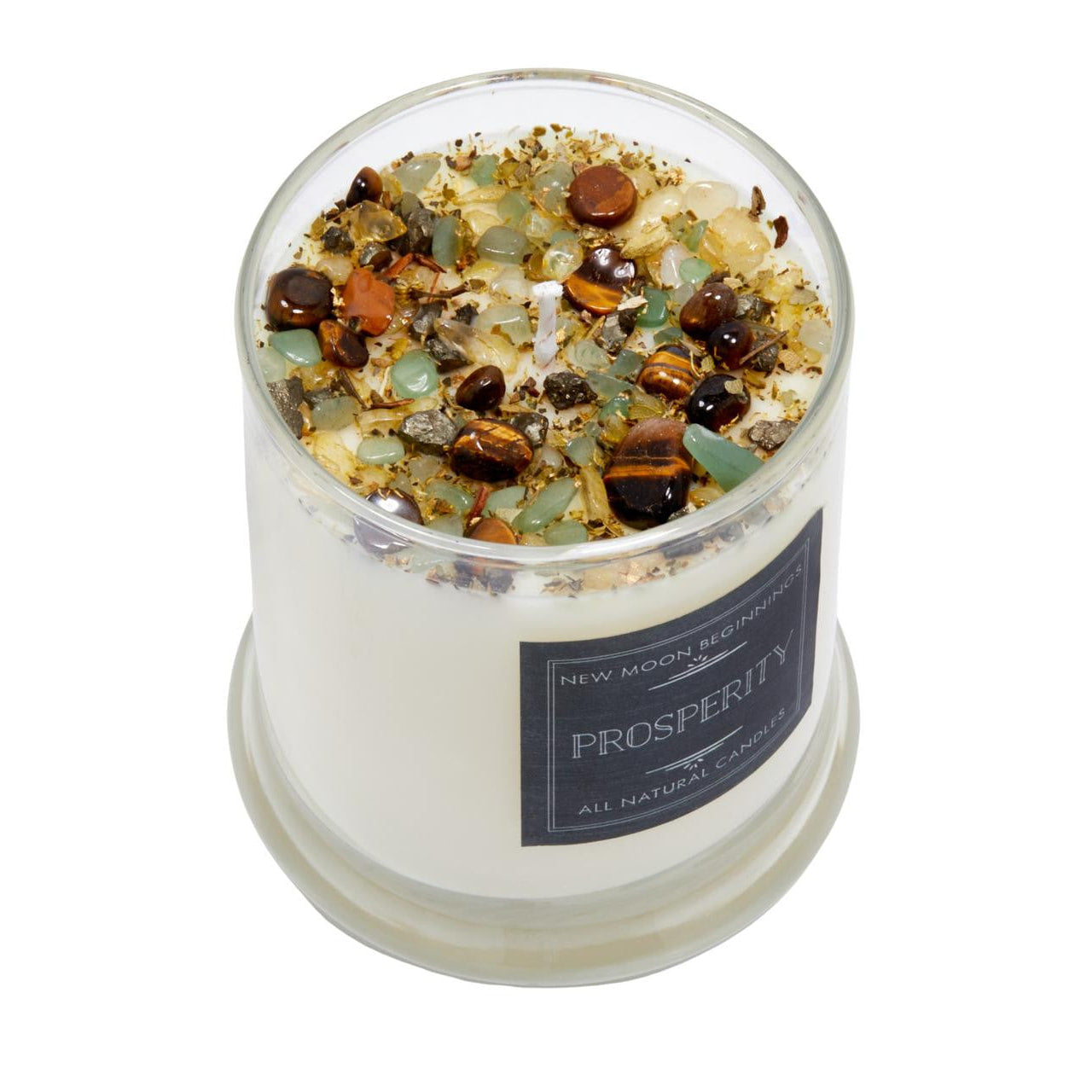 Prosperity soy candle with gemstones and herbs in earthy tones #LV5488