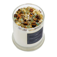 Prosperity soy candle with gemstones and herbs in earthy tones #LV5488