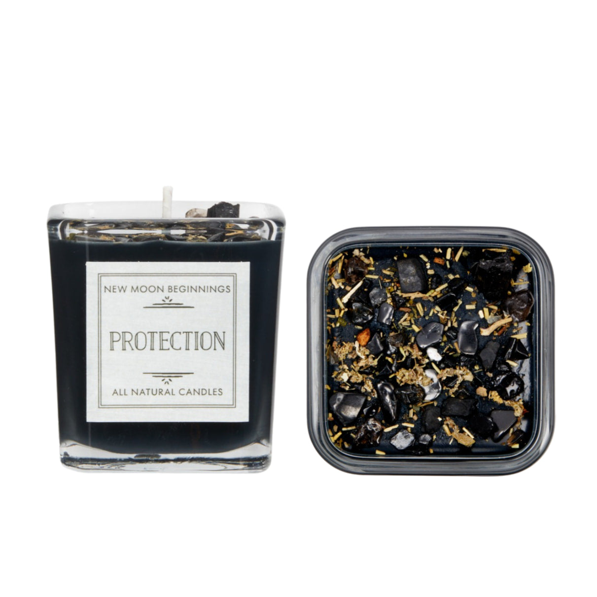 Protection Candle - Herb & Crystal Candle - Black Soy