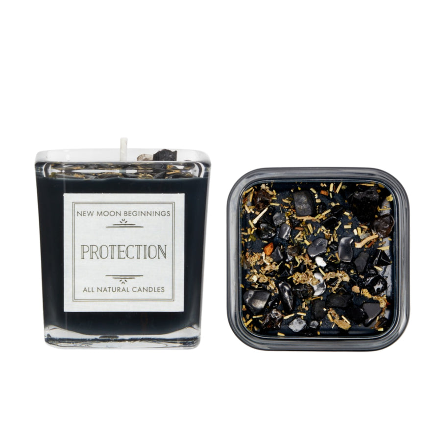 Protection Candle - Herb & Crystal Candle - Black Soy
