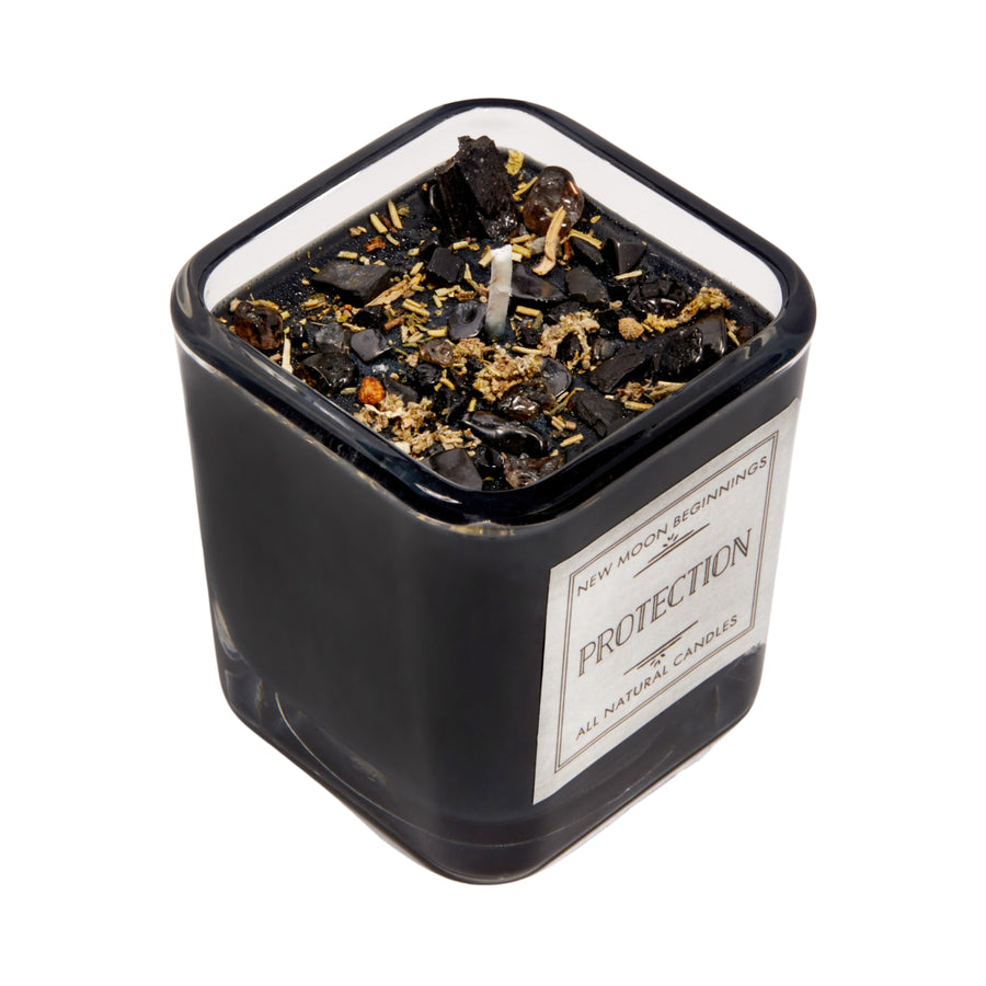 Protection Candle - Herb & Crystal Candle - Black Soy