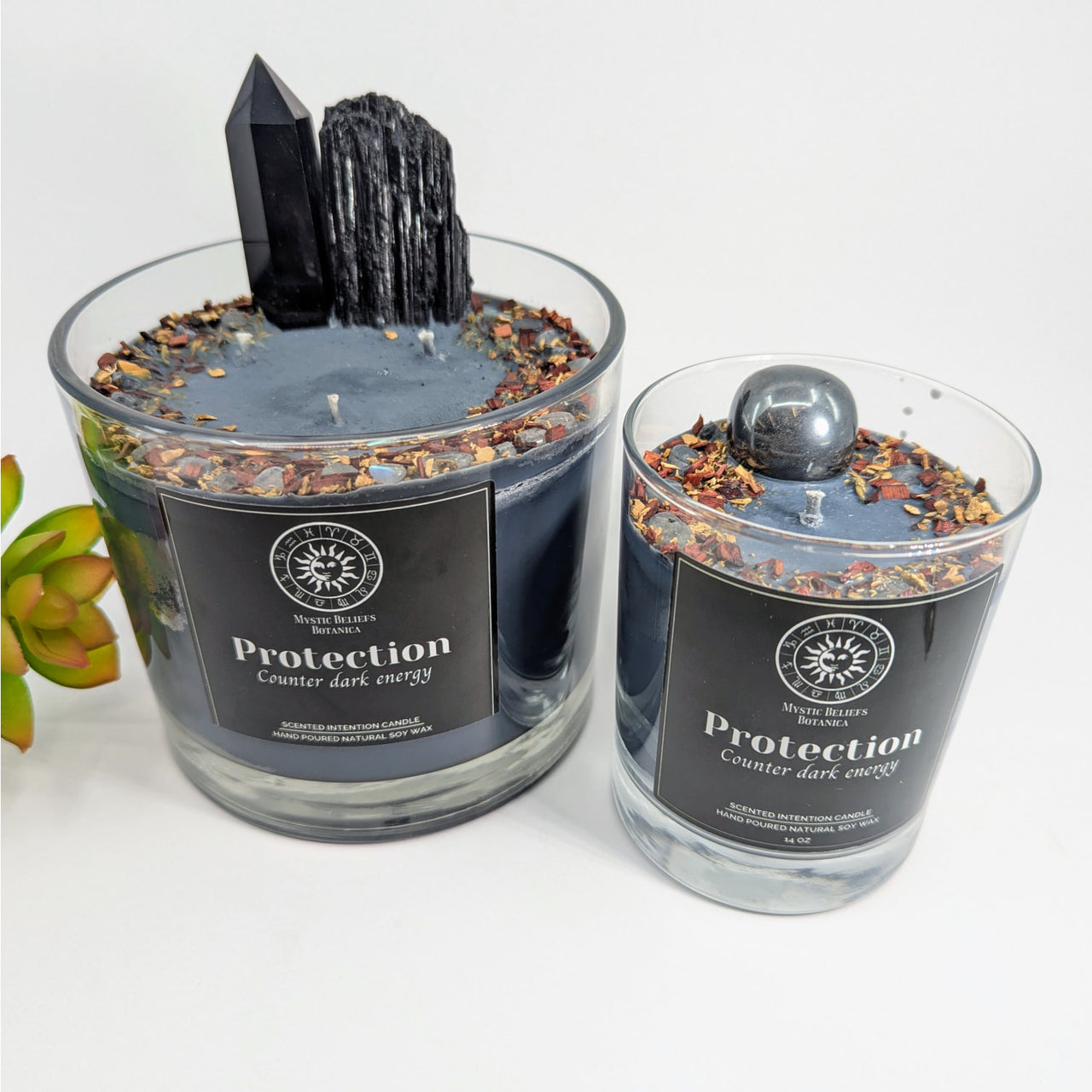 Protection scented intention soy candles with crystals and flowers for positive energy