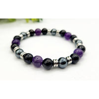 Purple and black beaded Protection bracelet with silver accents, 8mm-7.5’’ #LV9530