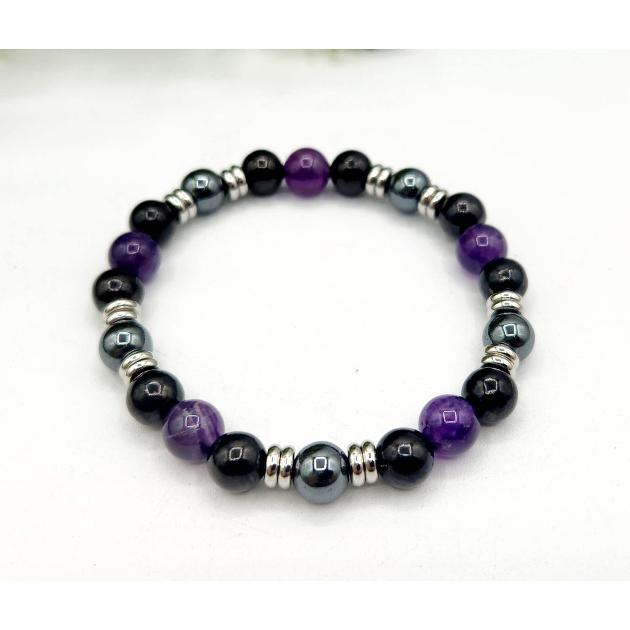 Protection Shungite Amethyst Hematite Bracelet 8mm Black Purple Beads