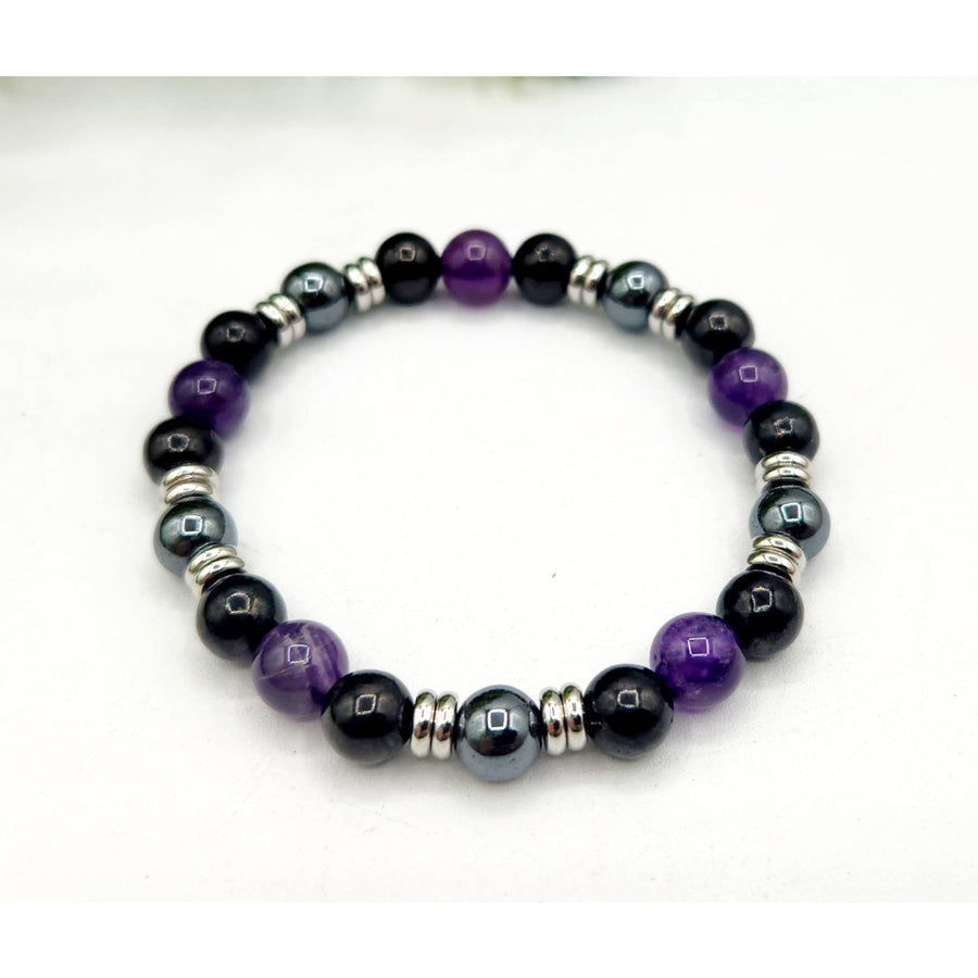 Protection Shungite Amethyst Hematite Bracelet 8mm Black Purple Beads