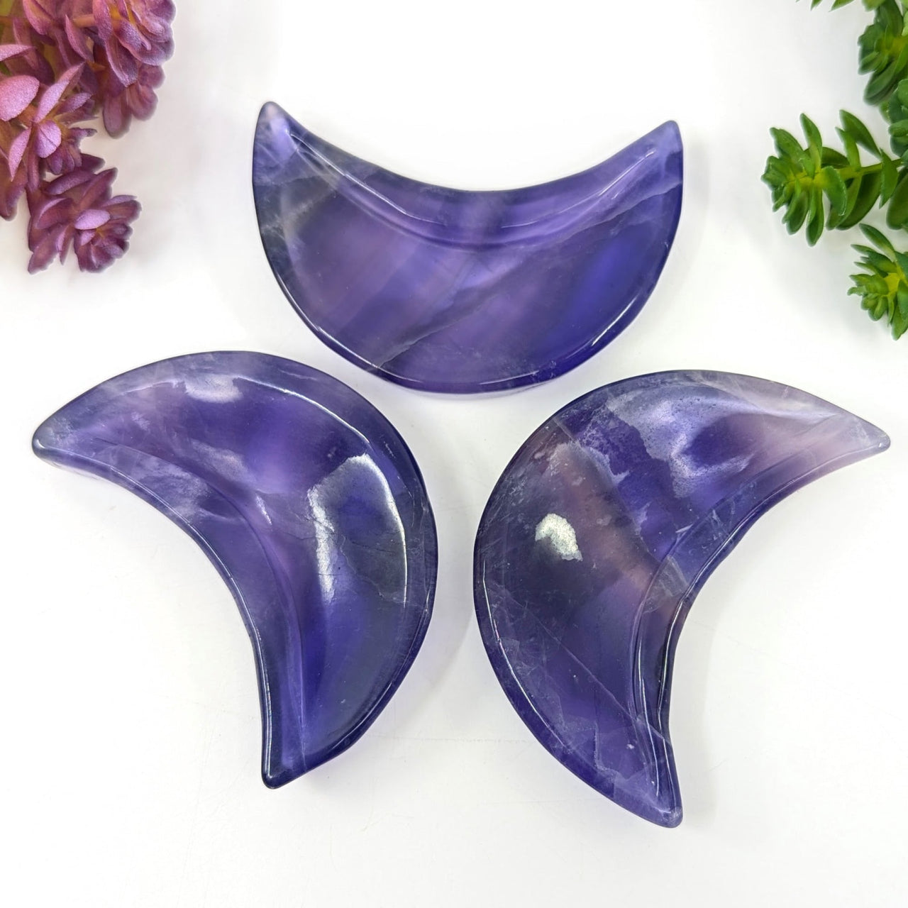 Purple Fluorite 3.4’’ Moon Bowl #BC0075 with Amethyst Crescent Massage Tool