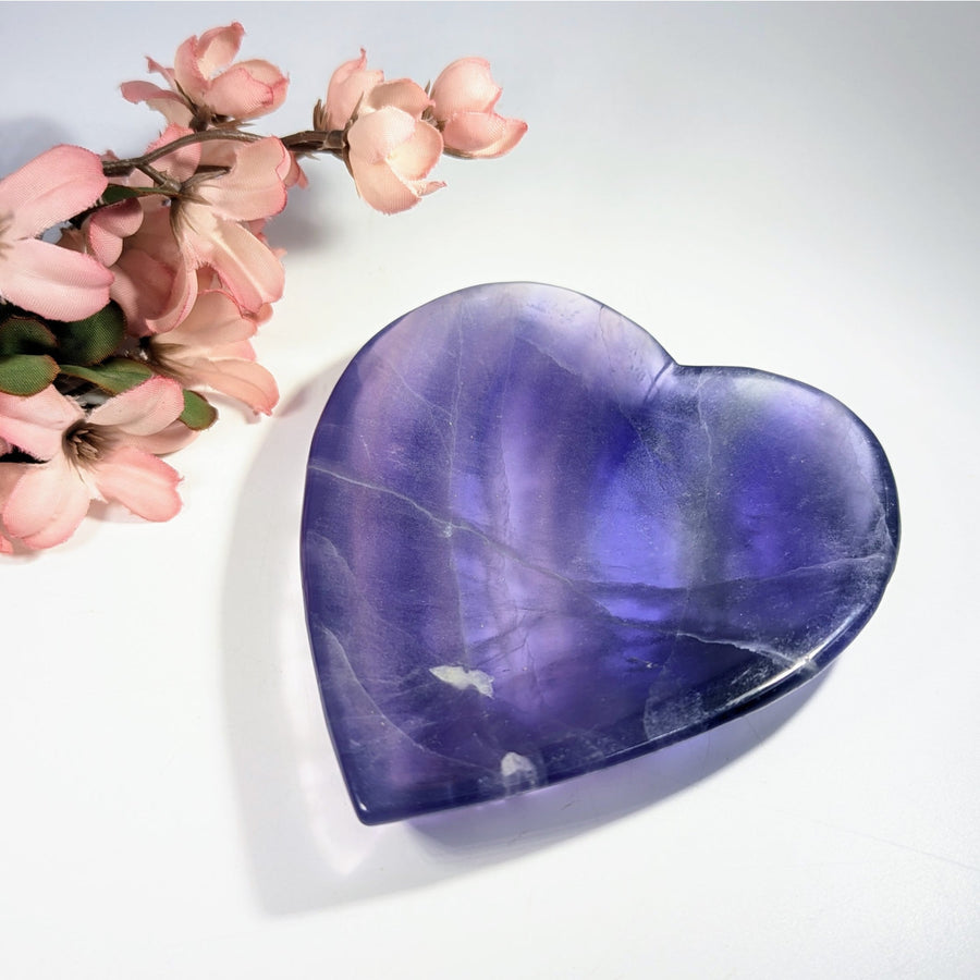Heart-shaped amethyst trinket dish with natural inclusions