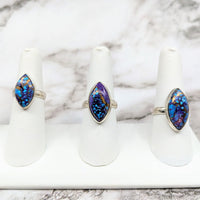 Thumbnail for Purple Mojave Turquoise rings set with blue and purple drus, Size 6, 8, 9 Marquis S.S. #LV4605