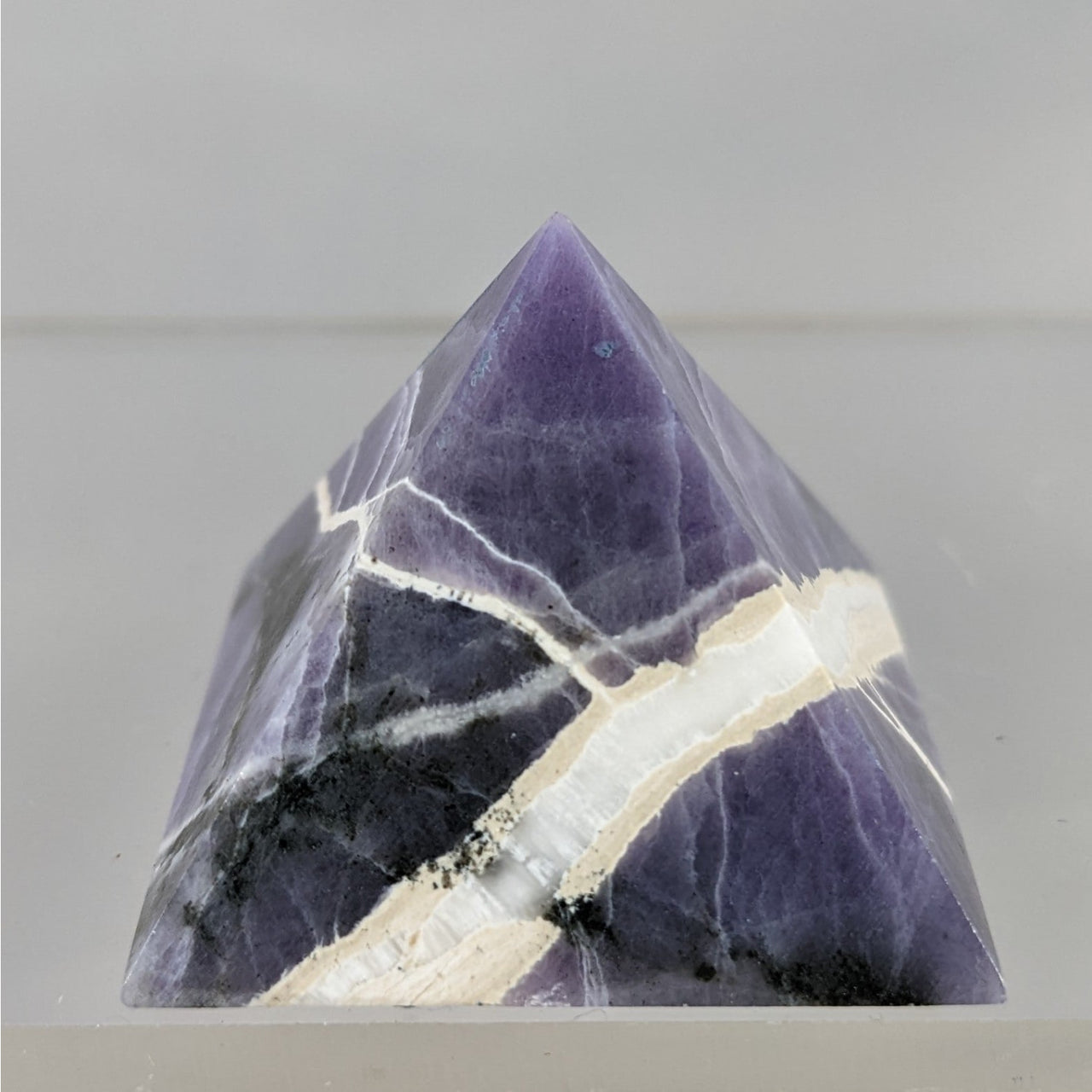 Purple Opal Pyramid N065 with purple and white stripes and dark bands for decor