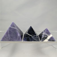 Thumbnail for Three purple opal pyramids in black tones showcased in Purple Opal Pyramid N065