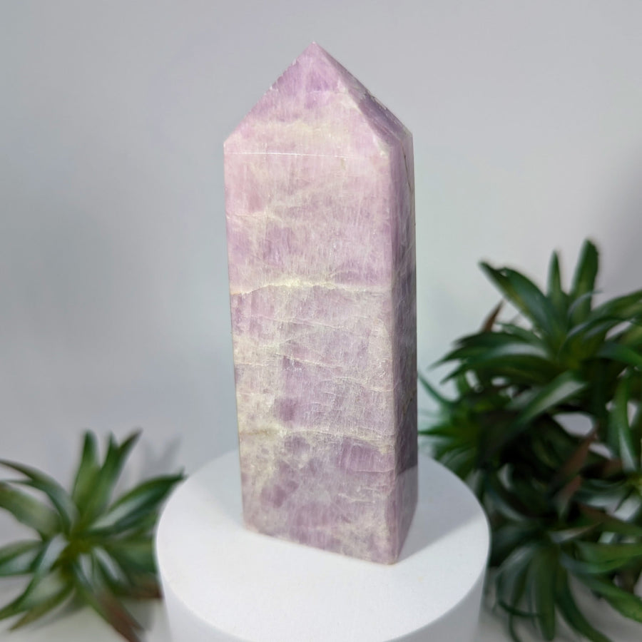 Polished lavender crystal point from Purple Pink Kunzite 3.9-inch Obelisk Tower #LV8790