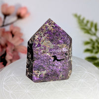 Purpurite 2’’ generator tower #BC0746 with purple gold crystal house cut and black bird