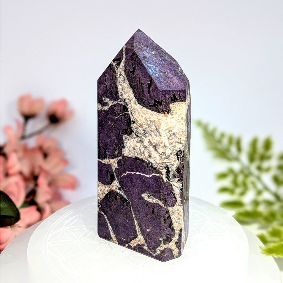Polished purple cream amethyst tower Purpurite 4’’ #BC0744