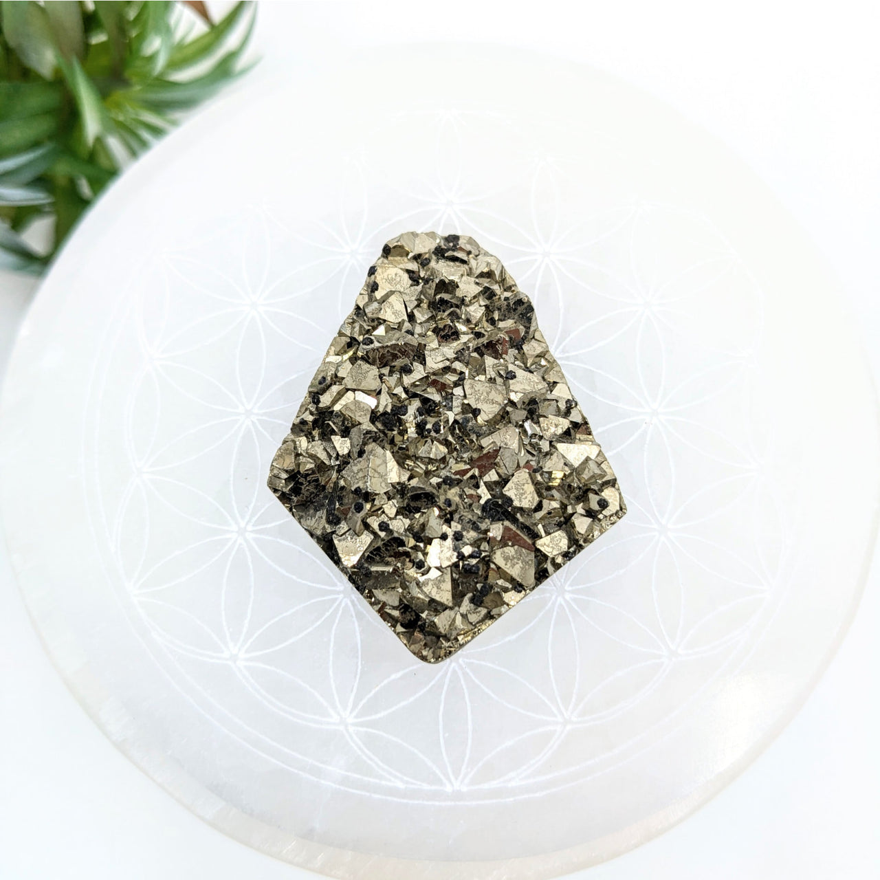 Metallic Pyrite 2’’ Cabochon #LV7084 featuring a geometric, faceted shape and brassy gold shine