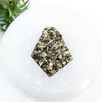 Thumbnail for Metallic Pyrite 2’’ Cabochon #LV7084 featuring a geometric, faceted shape and brassy gold shine