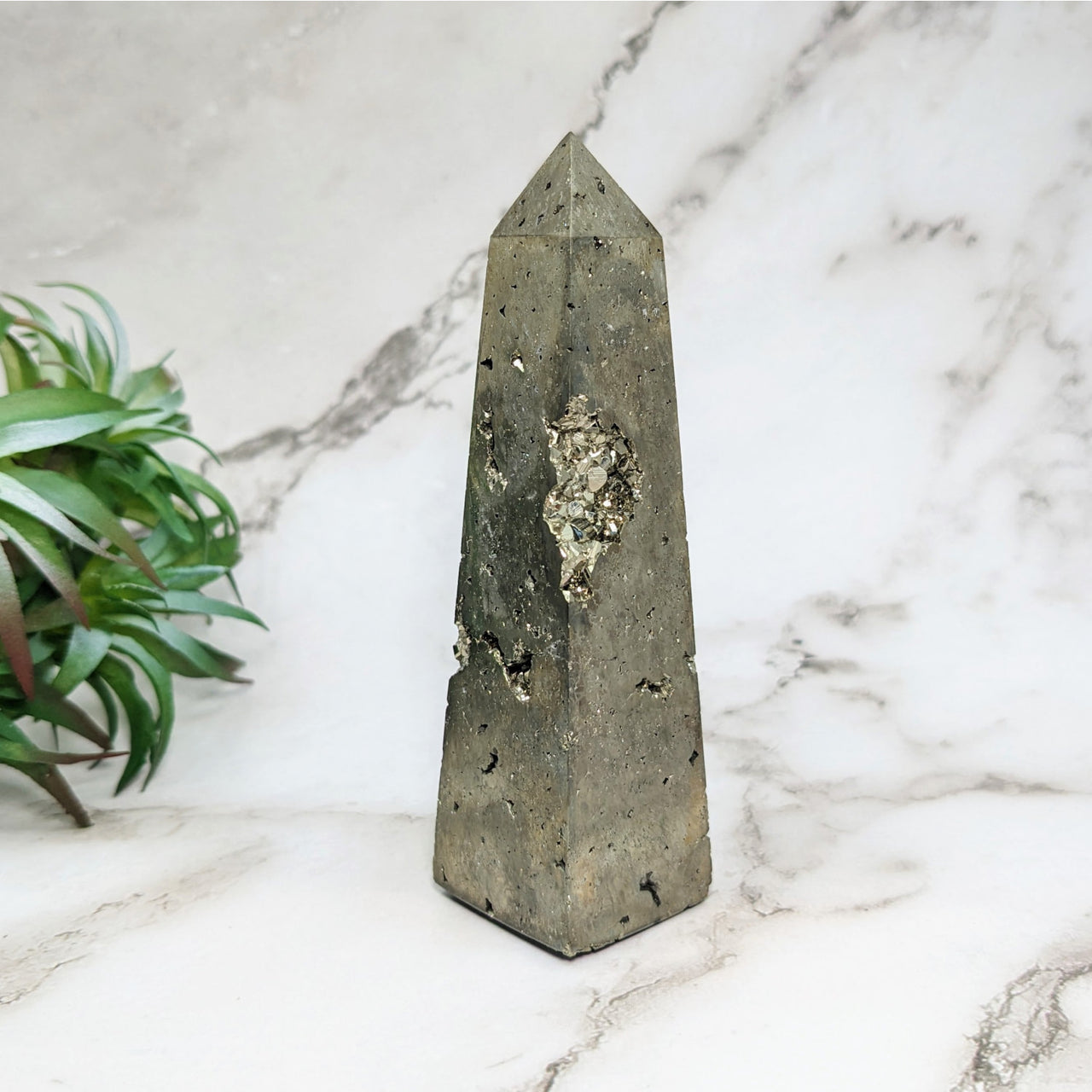 Pyrite 4.1’ Tower #LV5202 with small stone and wood piece