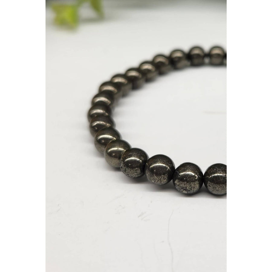 Black Obsidian Bracelet - Pyrite 6mm 7.5’ Beaded Bracelet #LV5334, stylish and elegant design