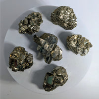 Thumbnail for Raw Pyrite Cluster Rough Nugget #R150 featuring brassy-gold crystalline surfaces