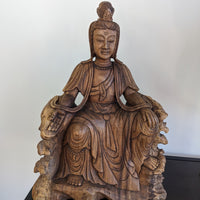 Thumbnail for Large wooden statue of a seated Buddha in Quan Yin 16.5’ Wood Carving #LV5479