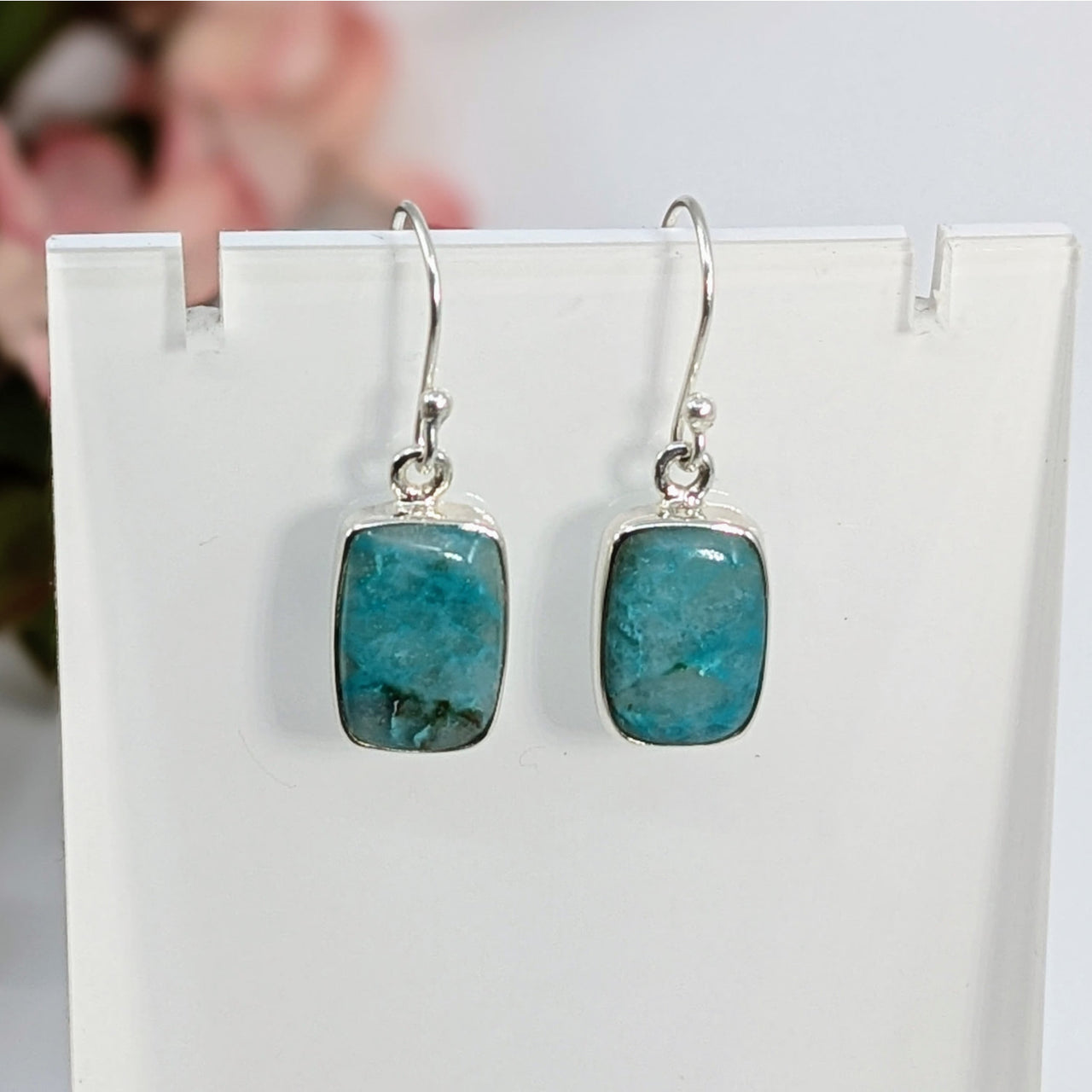 Sterling silver Quantum Quattro rectangle earrings with turquoise stones #LV6957