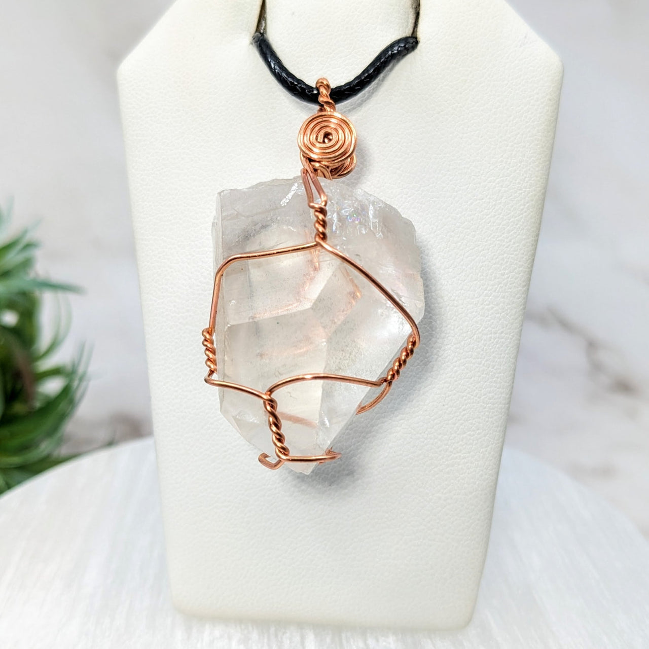 Rose quartz pendant with copper wire - Quartz 1.5’ Wire Wrapped Pendant #JC08