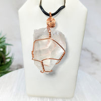 Thumbnail for Rose quartz pendant with copper wire - Quartz 1.5’ Wire Wrapped Pendant #JC08