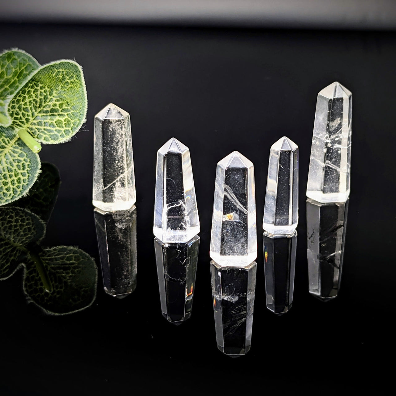 Clear Quartz Crystals Mini Tower .8-1.3’ #LV2464 on Black Background