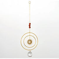 Gold Sunburst Suncatcher with Red Beads and Clear Crystal Ball by Woodstock