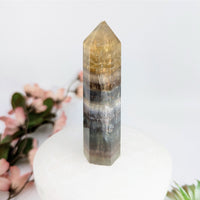 Thumbnail for Polished multicolored fluorite tower with imperfect tip, 3.5 inches tall, Rainbow Fluorite SALE