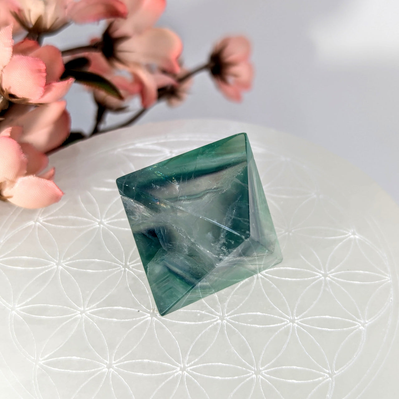 Green fluorite pyramid from Rainbow Fluorite Polished Gem Octahedron #LV8850