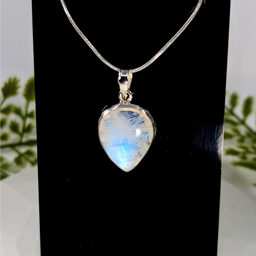 Rainbow Moonstone 1’’ Teardrop Heart Pendant #BC1092 in silver