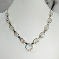 Thumbnail for Rainbow Moonstone 18’ Silver Necklace with White Stone on Mannequin #LV3907