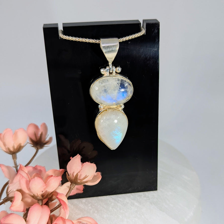 Rainbow Moonstone 2.5’’ Double Teardrop Pendant #BC0171