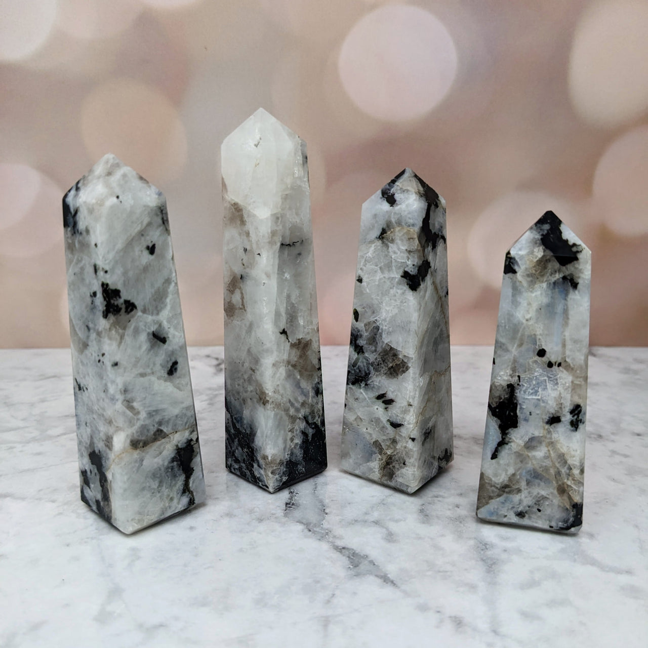 Rainbow Moonstone quartz points on marble table - Tower #LV2816 3.1-3.6