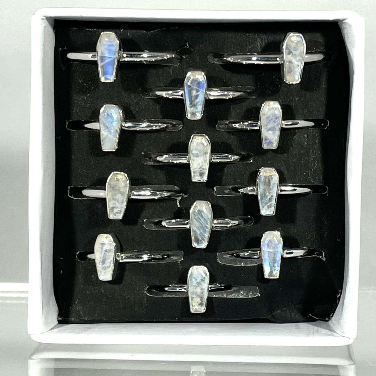 Rainbow Moonstone Coffin Dainty S.S Ring #J829 - $39