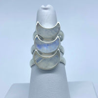 Thumbnail for Rainbow Moonstone Crescent Moon Sterling Silver Ring #J678D with close-up stone detail